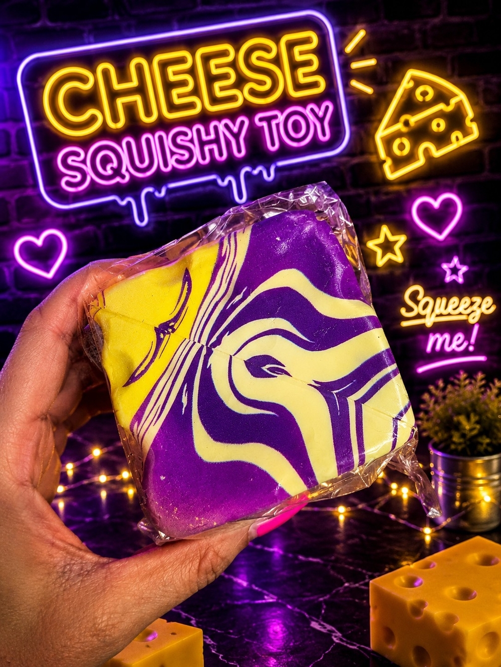 Purple & Yellow Swirl Cheese Squishy Toy